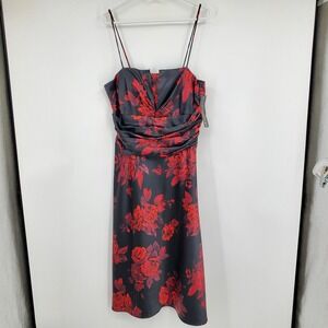 Vintage NWT Madison Leigh‎ Y2K Red Dark Floral Satin Whimsigoth Draped Dress 14
